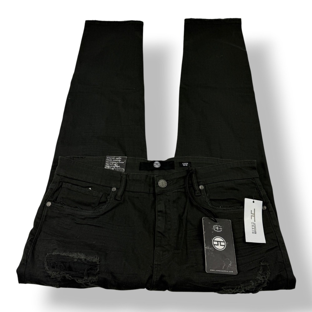 Jordan Craig Aaron Charcoal Distressed Slim Tapered Jeans JM3230 Mens‎ 36x32 NWT